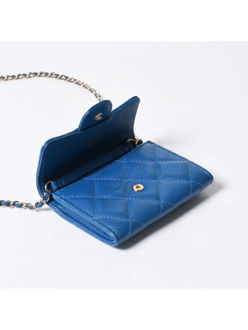 Chanel Chain Wallet Coin Purse CC Logo Caviar Leather Blue
